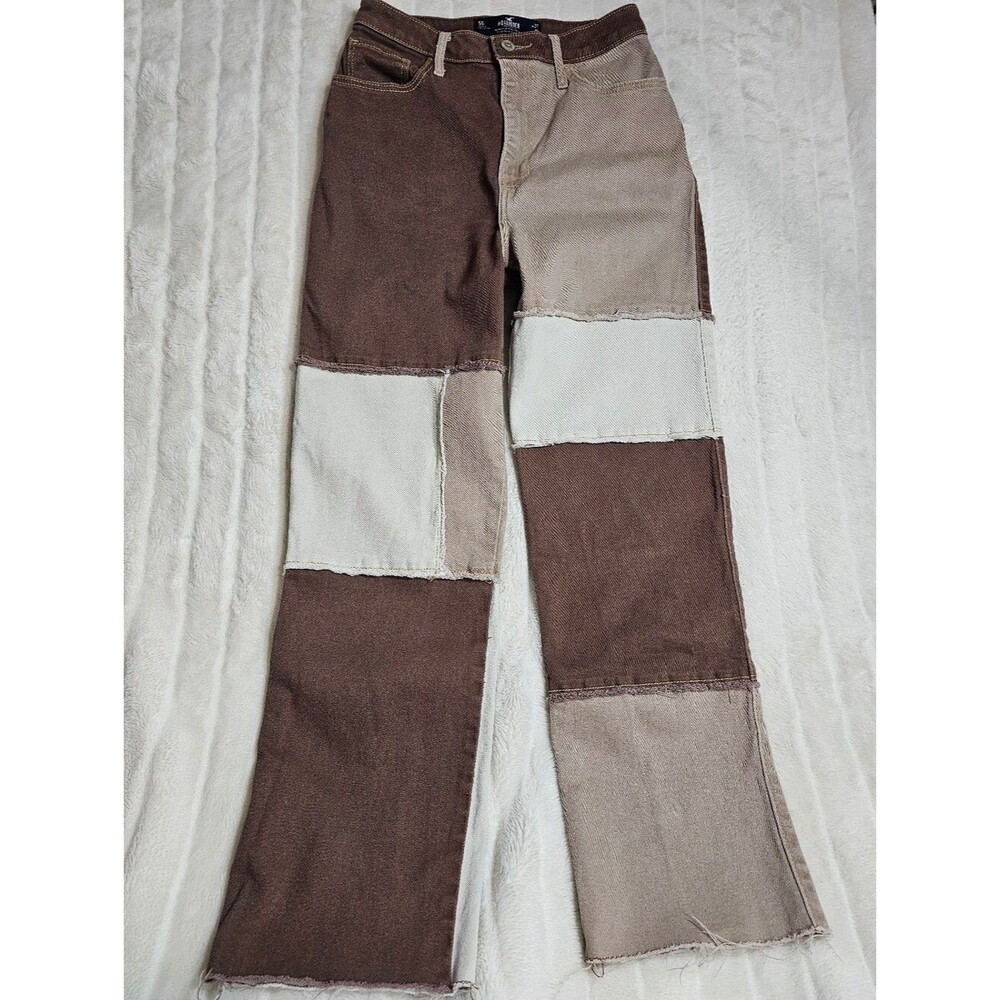 Hollister Patchwork Ultra High Rise Dad Jeans Brown Vintage Stretch 5S W27